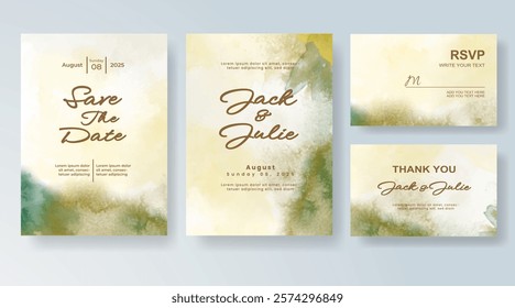 Wedding invitation with Abstract splashed watercolor background