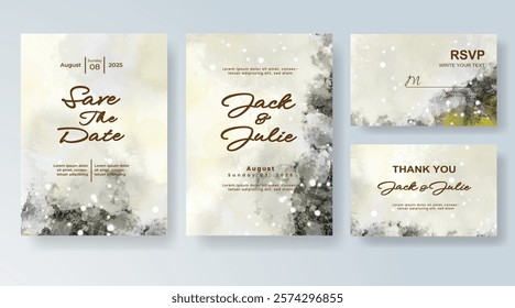 Wedding invitation with Abstract splashed watercolor background