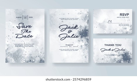 Wedding invitation with Abstract splashed watercolor background