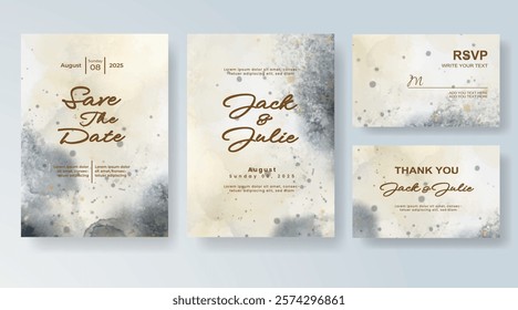 Wedding invitation with Abstract splashed watercolor background