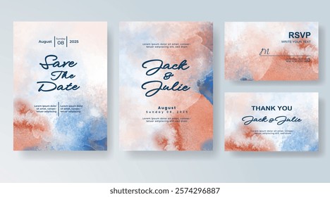 Wedding invitation with Abstract splashed watercolor background