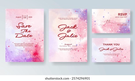Wedding invitation with Abstract splashed watercolor background