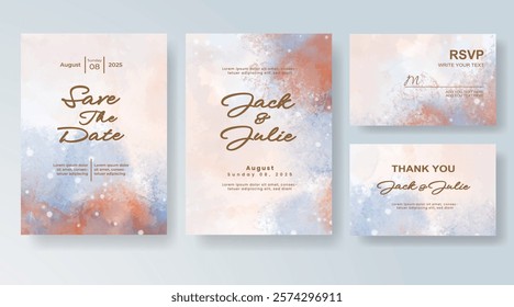 Wedding invitation with Abstract splashed watercolor background