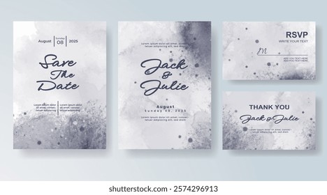 Wedding invitation with Abstract splashed watercolor background
