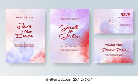 Wedding invitation with Abstract splashed watercolor background
