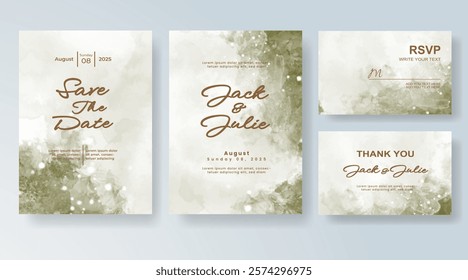 Wedding invitation with Abstract splashed watercolor background