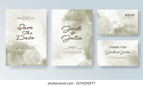Wedding invitation with Abstract splashed watercolor background