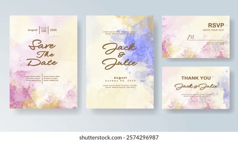 Wedding invitation with Abstract splashed watercolor background