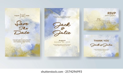 Wedding invitation with Abstract splashed watercolor background