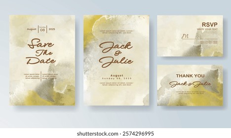 Wedding invitation with Abstract splashed watercolor background