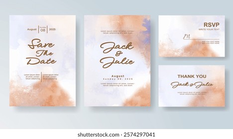 Wedding invitation with Abstract splashed watercolor background
