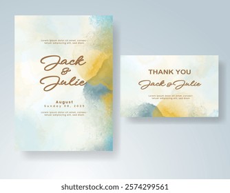 Wedding invitation with Abstract splashed watercolor background