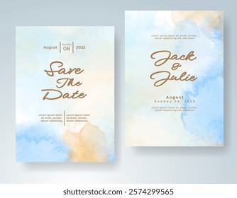 Wedding invitation with Abstract splashed watercolor background