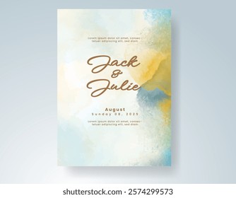 Wedding invitation with Abstract splashed watercolor background