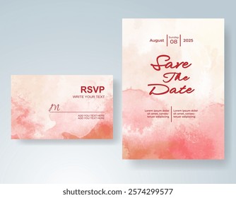 Wedding invitation with Abstract splashed watercolor background