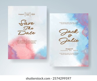 Wedding invitation with Abstract splashed watercolor background