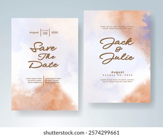 Wedding invitation with Abstract splashed watercolor background