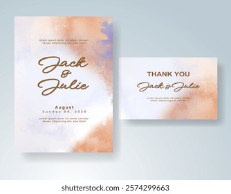 Wedding invitation with Abstract splashed watercolor background