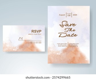 Wedding invitation with Abstract splashed watercolor background