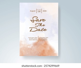 Wedding invitation with Abstract splashed watercolor background