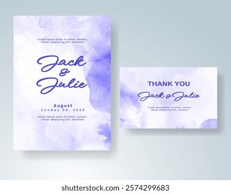 Wedding invitation with Abstract splashed watercolor background