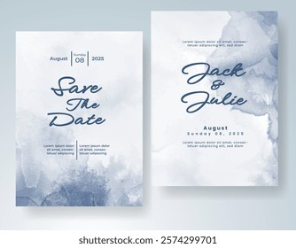 Wedding invitation with Abstract splashed watercolor background