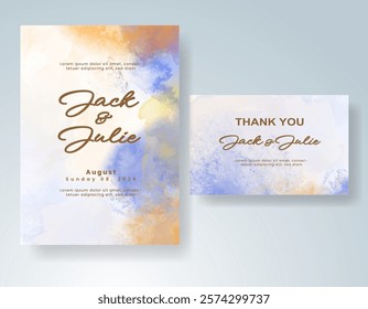 Wedding invitation with Abstract splashed watercolor background