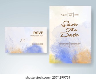 Wedding invitation with Abstract splashed watercolor background
