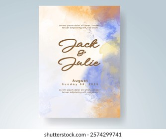 Wedding invitation with Abstract splashed watercolor background