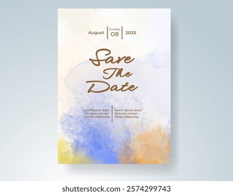 Wedding invitation with Abstract splashed watercolor background