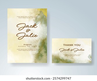 Wedding invitation with Abstract splashed watercolor background