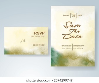 Wedding invitation with Abstract splashed watercolor background