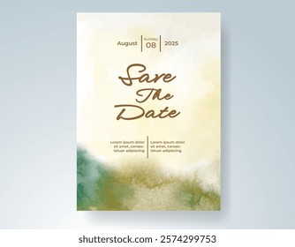 Wedding invitation with Abstract splashed watercolor background