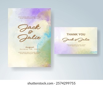 Wedding invitation with Abstract splashed watercolor background