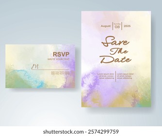 Wedding invitation with Abstract splashed watercolor background