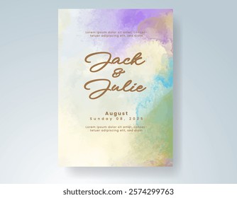 Wedding invitation with Abstract splashed watercolor background