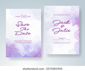 Wedding invitation with Abstract splashed watercolor background