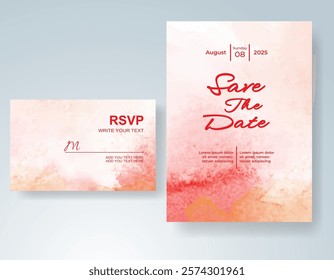 Wedding invitation with Abstract splashed watercolor background