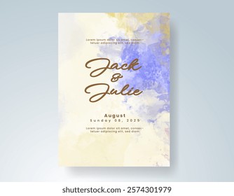 Wedding invitation with Abstract splashed watercolor background
