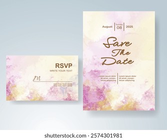 Wedding invitation with Abstract splashed watercolor background