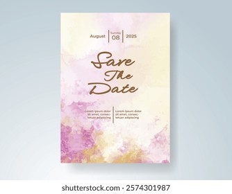 Wedding invitation with Abstract splashed watercolor background