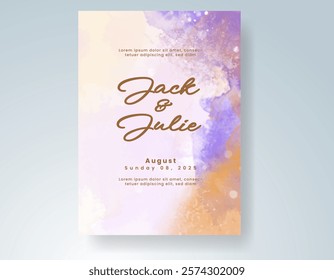 Wedding invitation with Abstract splashed watercolor background