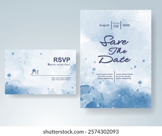 Wedding invitation with Abstract splashed watercolor background