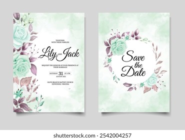 Hochzeitseinladung mit abstraktem Vektorfloral. Illustrator und Designer. Hochzeitseinladungen, speichern Sie das Datum, Geburtstagseinladungen, Videoeinladungen, E-Cards.