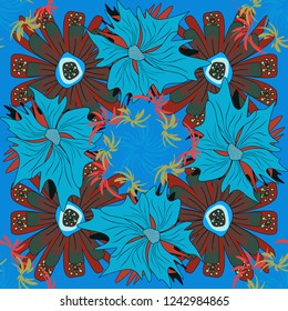Wedding invitation. Abstract vector flowers in green, blue and brown colors. Floral seamless pattern. Greeting card. Abstract floral background.