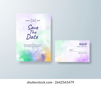Wedding invitation with abstract watercolor background
