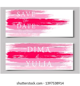 Wedding invitation or anniversary card templates with brush strokes. Creative greeting card design vector illustration. Hand drawn artistic textured background.