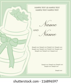 Wedding invitation or announcement with wedding cake. Vector illustration.