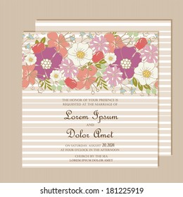 Wedding invitation or announcement card with beautiful floral element. Vector illustration