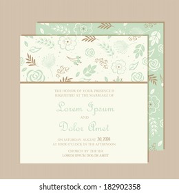 Wedding invitation or announcement card with beautiful floral background.